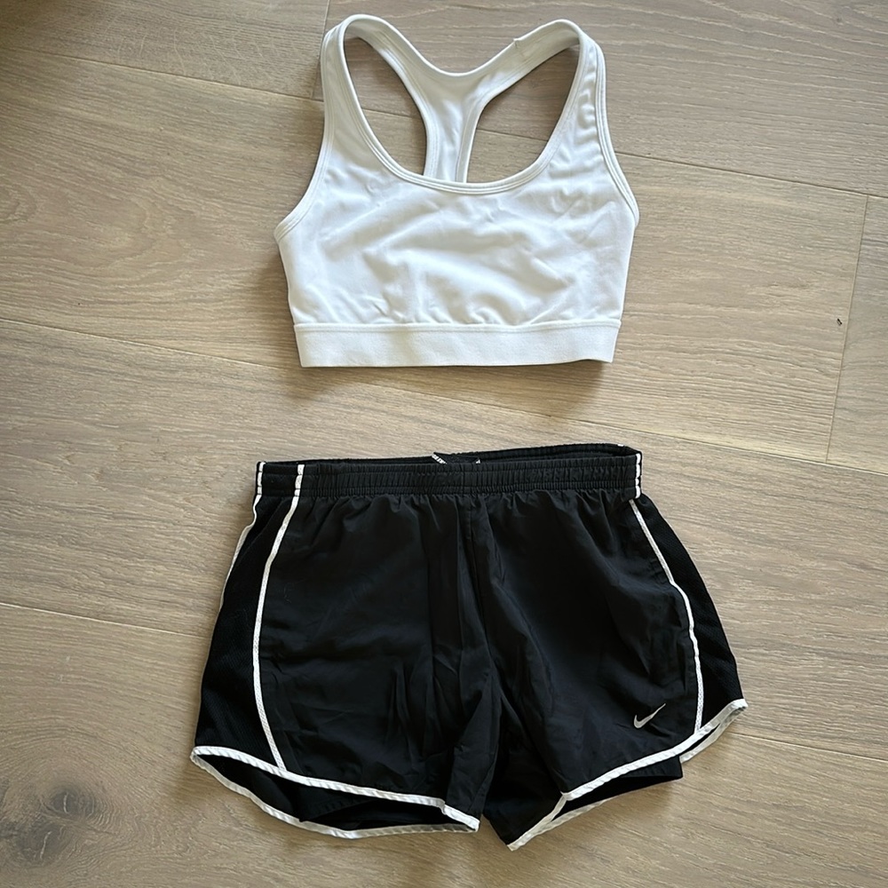 Athletic set white top and black shorts